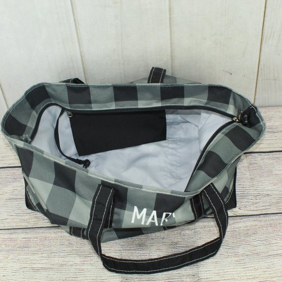 LL Bean Boat & Tote Plaid Gray Polyester Zip-Top Embroidery "Mary" Tote Bag - Picture 10 of 11